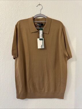 The Common Men’s Short Sleeve Polo Sweater in Brown - Size Large